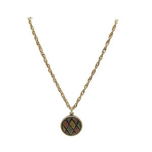 1970s Mosaic Enamel Diamond Pendant Sarah Coventry Necklace